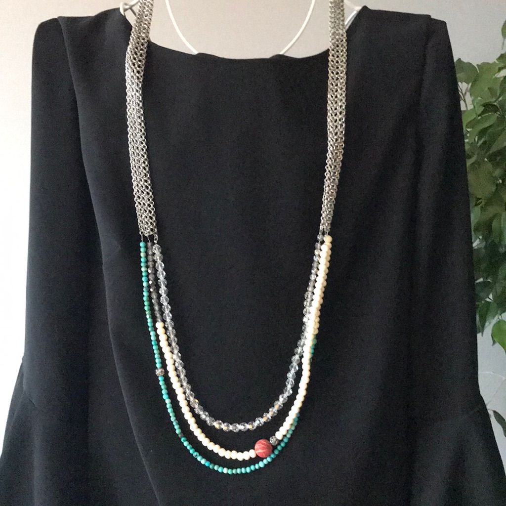 Mixed Crystal, Sterling And Stone Necklace